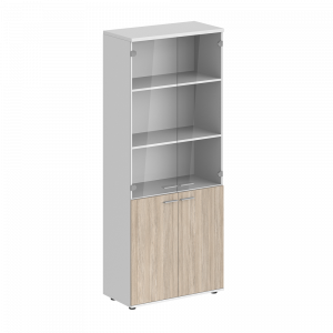 Шкаф Staillex высокий широкий со стеклом (дуб светлый/белый)