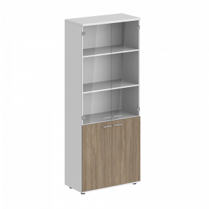 Шкаф Staillex высокий широкий со стеклом (дуб темный/белый)