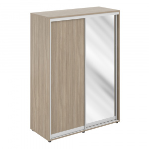 Шкаф-купе Staillex высокий, полки, штанга, 1 дверь - зеркало (дуб темный)