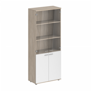 Шкаф Staillex высокий широкий со стеклом (белый/дуб светлый)