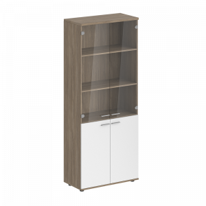 Шкаф Staillex высокий широкий со стеклом (белый/дуб темный)